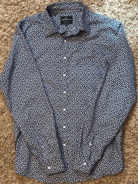 Rodd & Gunn Sports Fit Navy Floral Abstract Button Down Shirt XL Italian Fabric